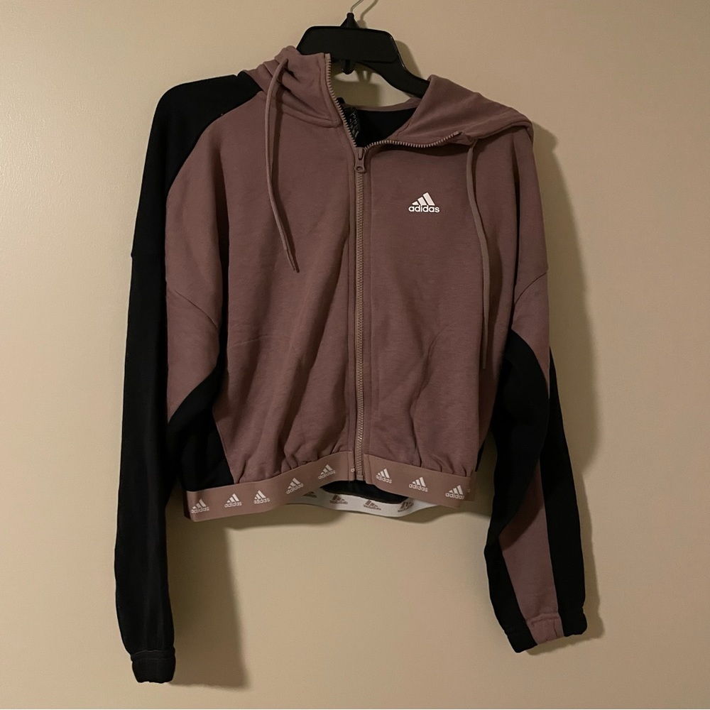 Adidas Two Tone Zip Up Cropped Hood Jacket